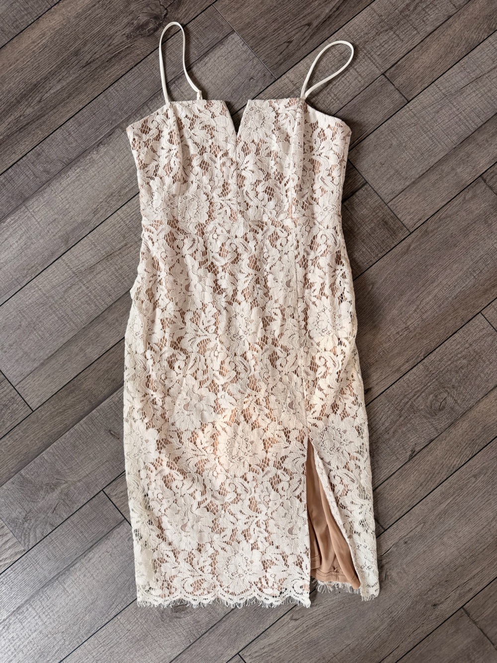 Lulu's Cream Lace Bustier Top with Nude Lining